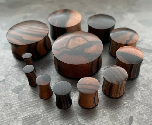 Pair ebony wood plugs convex - ebony,